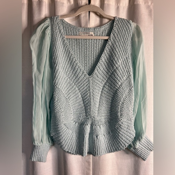 Anthropologie Sheer Sleeve V-Neck Sweater Top NWT - Picture 4 of 5